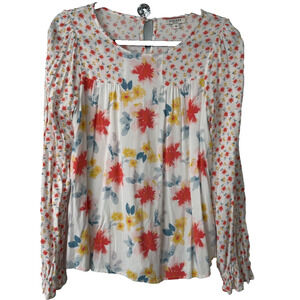 Andree by Unit Top Women M Mixed Floral LS Boho Peasant Blouse Rayon C21